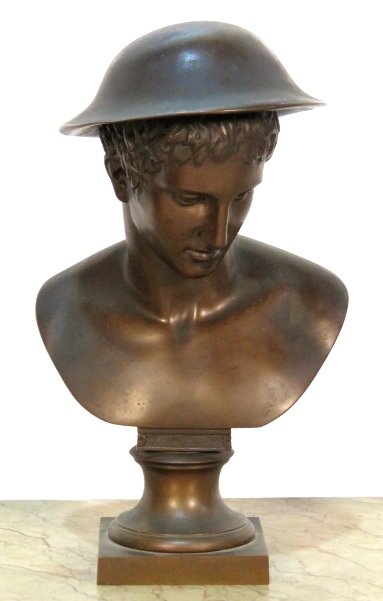 GLADENBECK & SOHN BRONZE BUST of a YOUNG ROMAN: Marked Aktien Gesellschaft. H. Gladenbeck & Sohn. Original patina. 12"h.