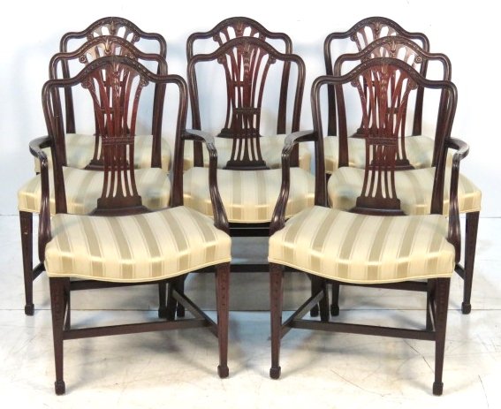 8 SOLID MAHOGANY SHERATON STYLE DINING CHAIRS: Very good quality. 37 1/4"h. x 23"w. x 22"d.