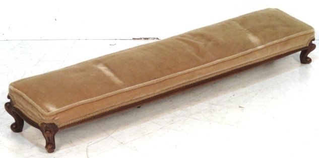CUSTOM VICTORIAN CARVED 53" FOOTSTOOL: Very good quality. Carved walnut. 8"h. x 53"w. x 12"d.