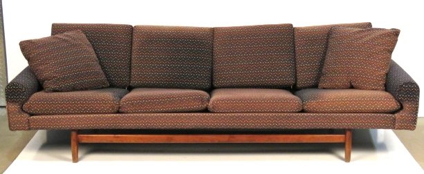 OTMAR MID CENTURY MODERN TEAK UPHOLSTERED SOFA: Otmar of Cincinatti. 28"h. x 97"w. x 35"d.