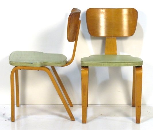 Pair MOLDED PLYWOOD SIDE CHAIRS: Laminated birch plywood. 30 1/2"h. x 18"w. x 22"d.