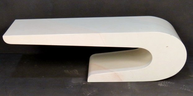 KARL SPRINGER STYLE FAUX GOATSKIN COFFEE TABLE: Faux goat skin lacquer finish. 15 1/2"h. x 53 1/4"w. x 20 1/4"d.