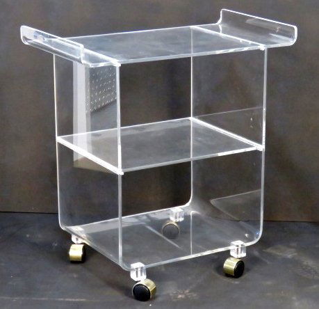 MODERN LUCITE BAR CART: All lucite bar cart. 30"h. x 28"w. x 16"d.