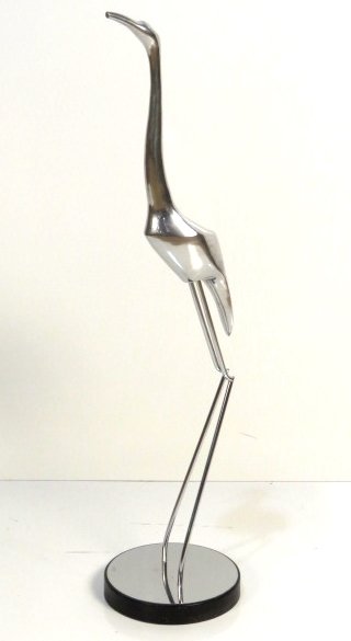 CURTIS JERE 44" CHROME HERON: Signed C. Jere. 44"h. x 13"w.