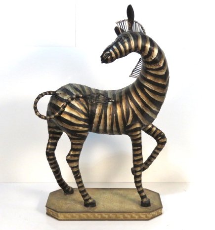 LARGE 62" WELDED STEEL & PAINTED ZEBRA: Painted steel with black and silver paint. 62"h.