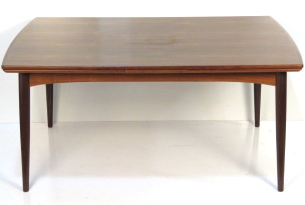 GUDME DANISH MODERN TEAK EXTENSION DINING TABLE: Gudme Mobelfabrik. Teak extension dining table. 28 1/2"h. x 61"w. x 39 3/4"d. Extends to 108"w.