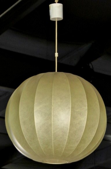 ITALIAN MODERN PARCHMENT BUBBLE HANGING LIGHT: Stretched parchment. 16 1/2"h. x 19 1/2"diameter shade.