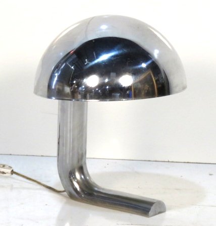 ITALIAN MODERN CHROME TABLE LAMP: Chrome metal with tole shade. 14"h. x 11"diam.