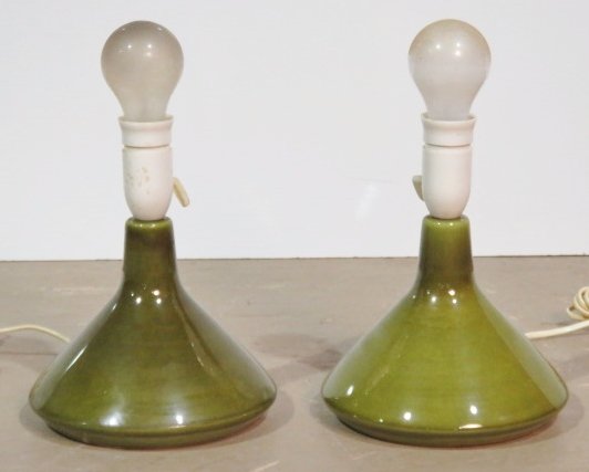 Pair LE KLINT DANISH CERAMIC TABLE LAMPS: Modern art pottery lamps. 6"h to top of ceramic.