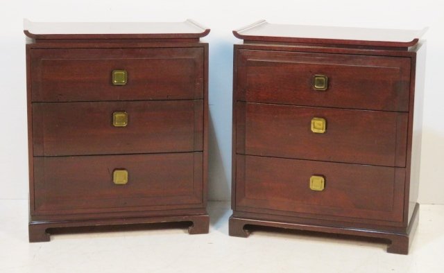 Pair MID CENTURY JAMES MONT STYLE CHESTS: Mahogany. 35 1/2"h. x 30 1/4"w. x 18 3/4"d.