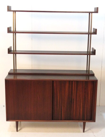 MID CENTURY MODERN ROSEWOOD CHINA CABINET: Sliding door. 68"h. x 48"w. x 18"d.