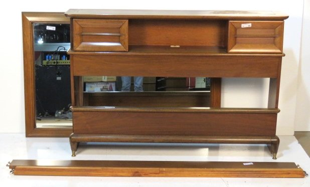 KENT COFFEY THE APPOINTMENT MODERN BED & MIRROR: Bed and mirror.