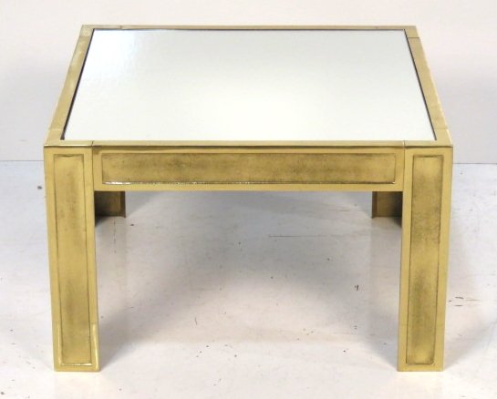 CONTEMPORARY BRASS & MIRROR END TABLE: Cast brass with mirror top. 16 1/2"h. x 26 1/2" square.