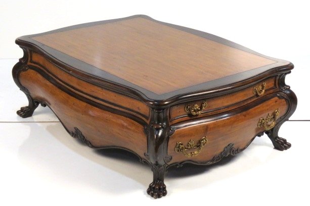 THEODORE ALEXANDER CHATEAU DU VALLOIS COFFEE TABLE: Walnut with claw feet. 18 1/4"h. x 53 1/2"w. x 38"d.