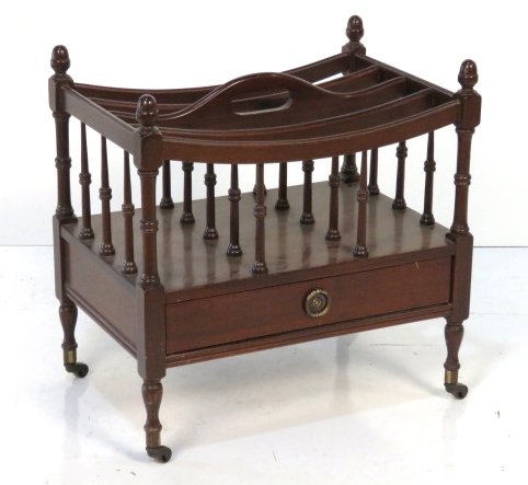 CUSTOM MAHOGANY CANTEBURY MAGAZINE RACK: Solid mahogany. 19 1/4"h. x 19 1/4"w. x 13 1/4"d.