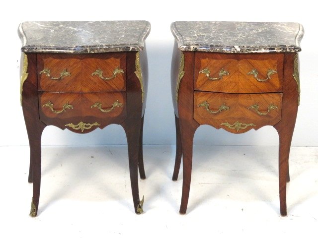 Pair FRENCH BRONZE MOUNTED MARBLETOP STANDS: Pair marbletop stands. 27 3/4"h. x 21 1/4"w. x 14 3/4"d.