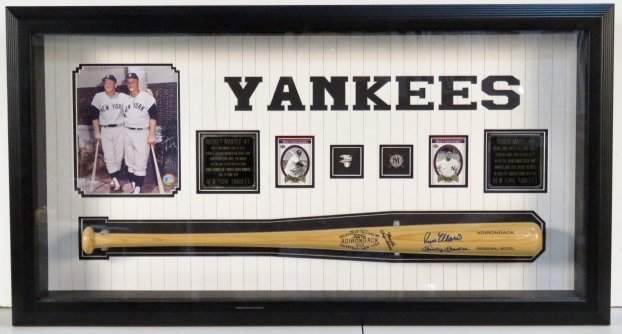ROGER MARIS & MICKEY MANTLE AUTOGRAPHED BAT: No COA. Frame 23"h. x 44"w.