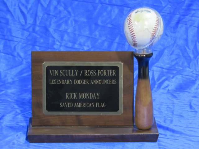 DODGERS SIGNED BASEBALL SCULLY, PORTER, RICK MONDAY: Vin Scully, Ross Porter and Rick Monday. No COA.