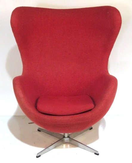 ARNE JACOBSEN EGG CHAIR: Aluminum base. 43"h. x 43 1/4"w. x 44"d.