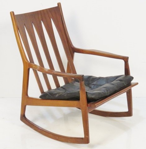 MID CENTURY MODERN WALNUT ROCKING CHAIR: Custom construction. 38"h. x 30"w. x 28"d.