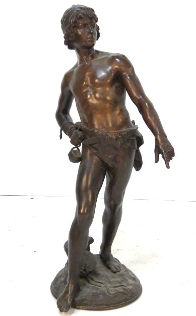 MOREAU 29" BRONZE of A YOUNG MAN: Very fine casting. Signed L. Moreau. Original patina. 29"h.