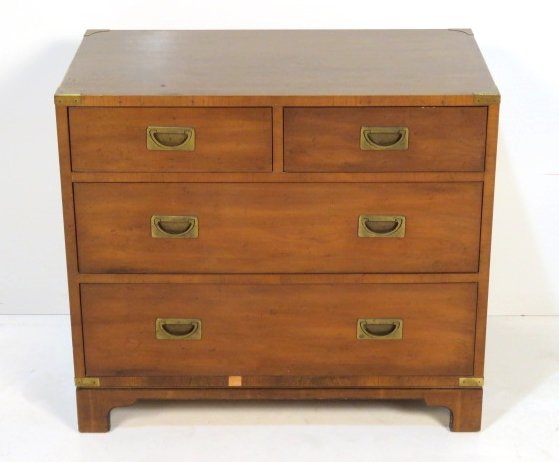 HENREDON BRASS MOUNTED WALNUT CAMPAIGN CHEST: Brass corners and hardware. 28 1/4"h. x 32 1/4"w. x 18 1/4"d.