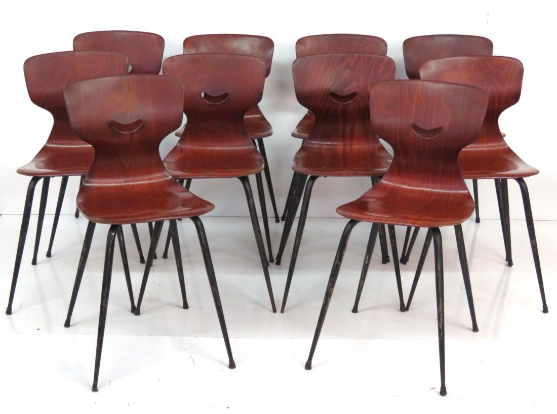 10 ITALIAN MODERN PLYWOOD & IRON SIDE CHAIRS (1 of 4)