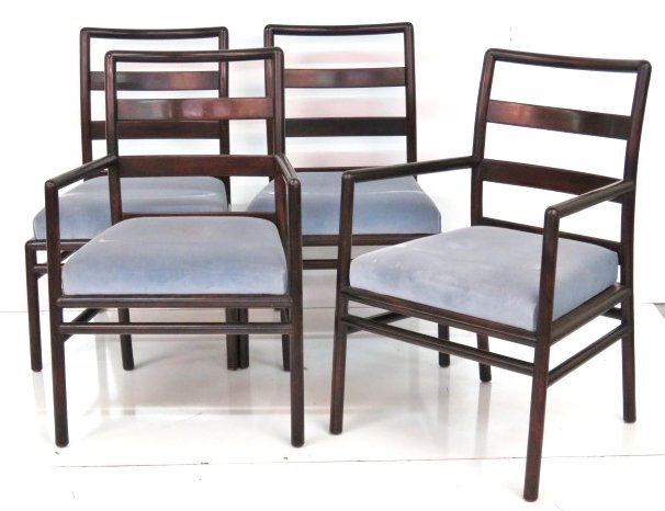 4 ROBSJOHN GIBBINGS MAHOGANY DINING CHAIRS: Robsjohn Gibbings for Widdicomb. 33 3/4"h. x 23"w. x 20"d.