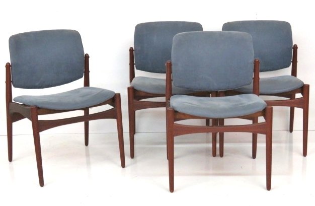 4 SCANDINAVIAN MODERN TEAK DINING CHAIRS: Teak frames. 32"h. x 22 1/4"w. x 22"d.