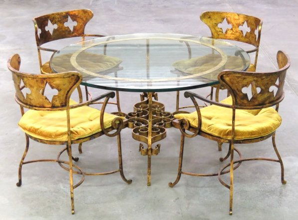 1960's ITALIAN GOLD GILT IRON TABLE & CHAIRS (1 of 4)