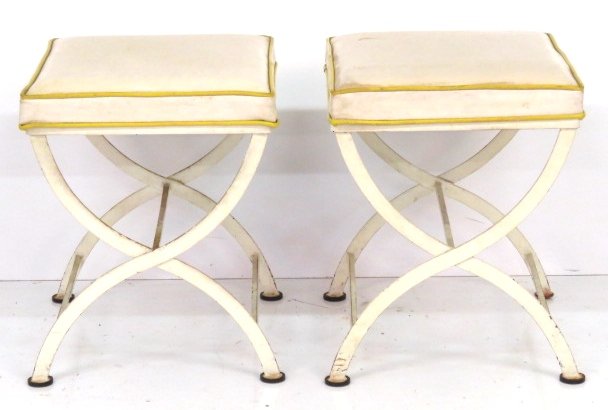 Pair MID CENTURY CREAM PAINTED IRON CERULE STOOLS (1 of 5)