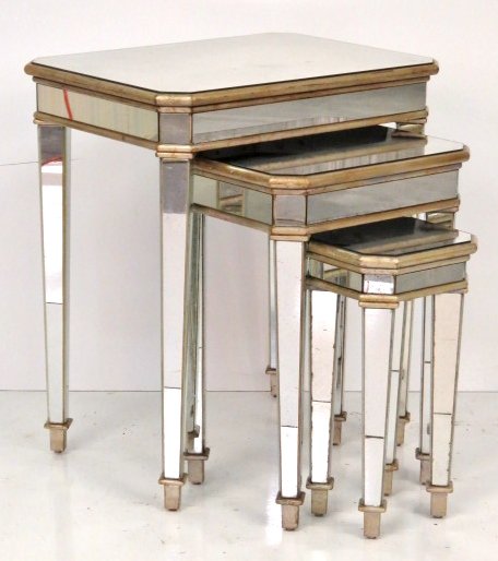 MODERN DESIGN GILT WOOD & MIRRORED NESTING TABLES (1 of 4)
