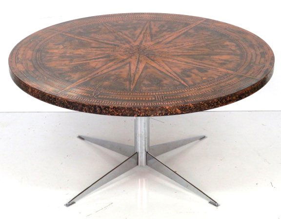 ITALIAN MODERN COFFEE TABLE w/ COPPER ZODIAC TOP (1 of 3)
