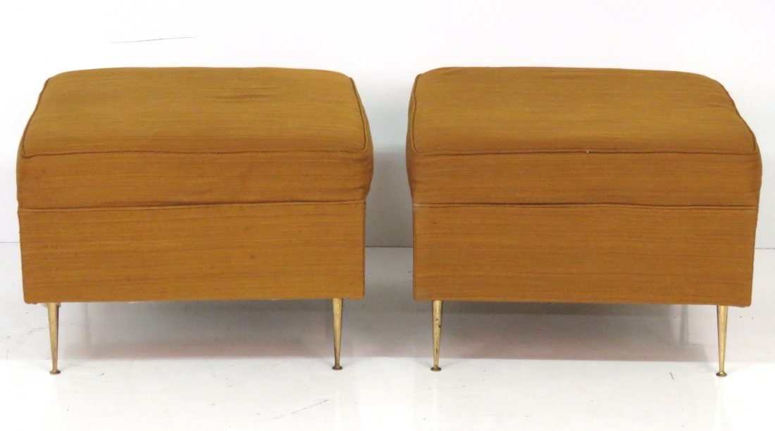 Pair ITALIAN MODERN BRASS LEG OTTOMANS (1 of 4)