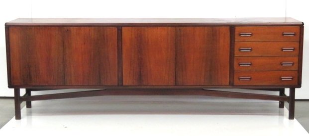 ITALIAN MODERN ROSEWOOD 8 FOOT SIDEBOARD: Rosewood sideboard. 34"h. x 97 1/2"w. x 18"d.