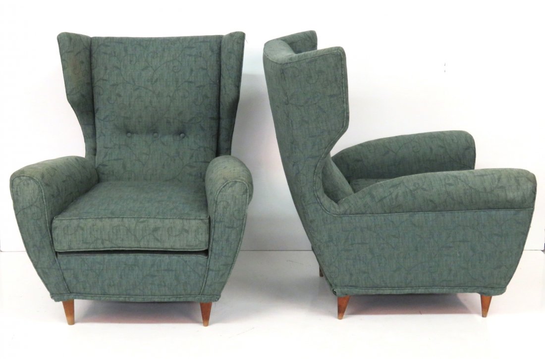 Pair ITALIAN MODERN GREEN UPHOLSTERED LOUNGE CHAIRS (1 of 6)