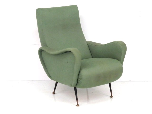 ITALIAN MODERN GREEN UPHOLSTERED LOUNGE CHAIR (1 of 5)