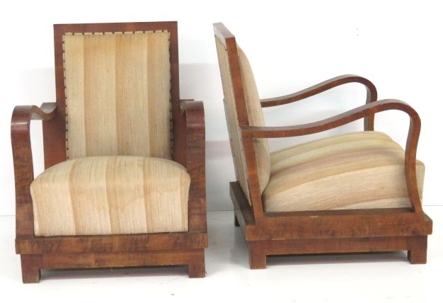 Pair ART DECO CIRCASSIAN WALNUT LOUNGE CHAIRS (1 of 5)