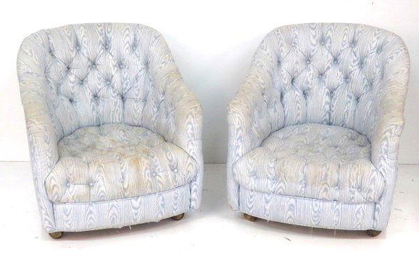 Pair WARD BENNETT TUFTED UPHOLSTERED LOUNGE CHAIRS: Pair of upholstered chairs. Unmarked. 29"h. x 28"w. x 29"d.