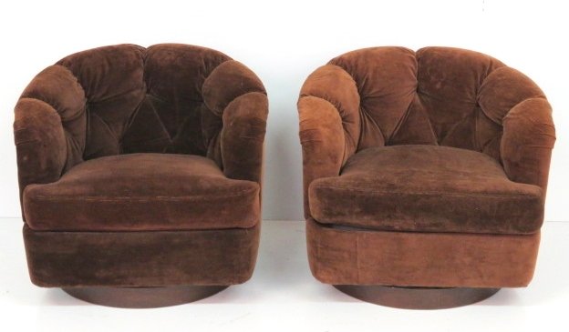 Pair SELIG TUFTED UPHOLSTERED LOUNGE CHAIRS (1 of 4)