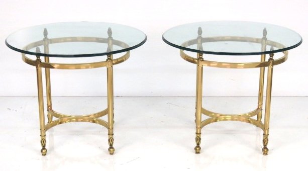 Pair CONTEMPORARY BRASS & GLASS TABLES (1 of 4)