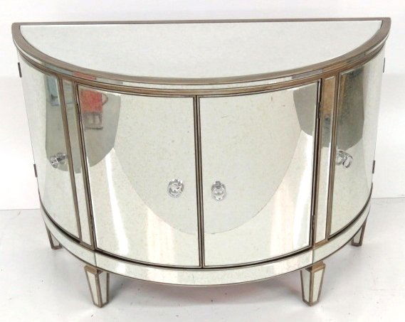 DEMILUNE MIRRORED & SILVERED WOOD CONSOLE (1 of 4)