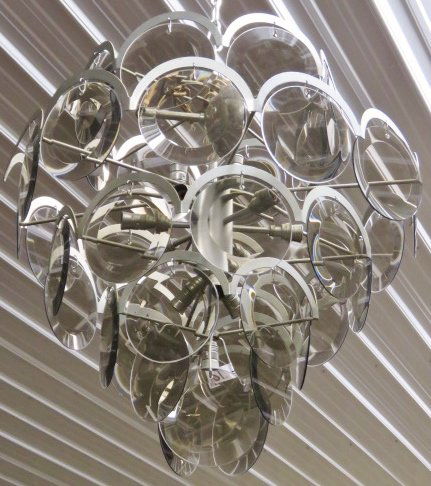ITALIAN MODERN CHANDELIER w/ SMOKE GLASS DISKS (1 of 5)