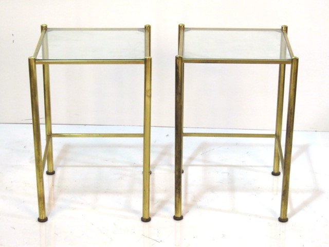 Pair ITALIAN MODERN BRASS & GLASS SIDE TABLES (1 of 3)