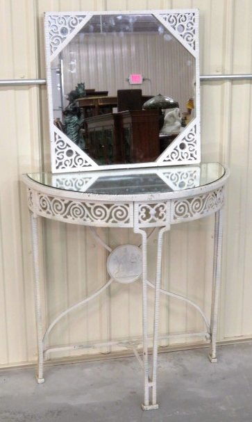 ART DECO WHITE PAINTED IRON CONSOLE & MIRROR (1 of 3)