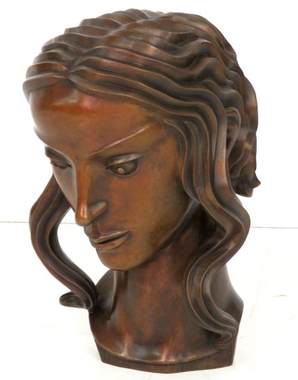 CARL MILLES 16" ART DECO BRONZE HEAD of a GIRL (1 of 4)