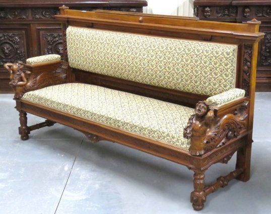 19th c. FIGURAL CARVED SOFA w/ BACCHANALIAN FIGURES (1 of 6)