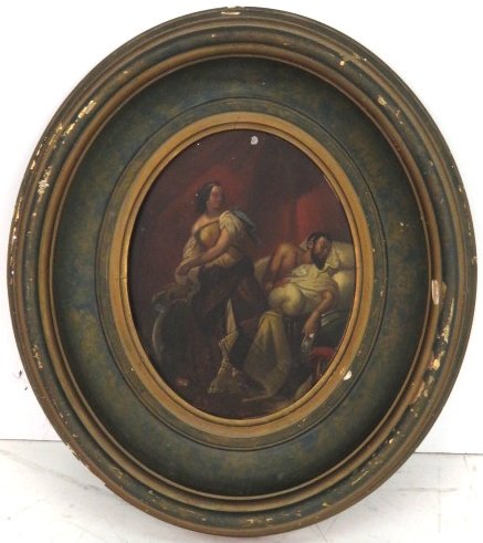 19th c. PAINTING on TIN MAIDEN & SOLDIER (1 of 7)