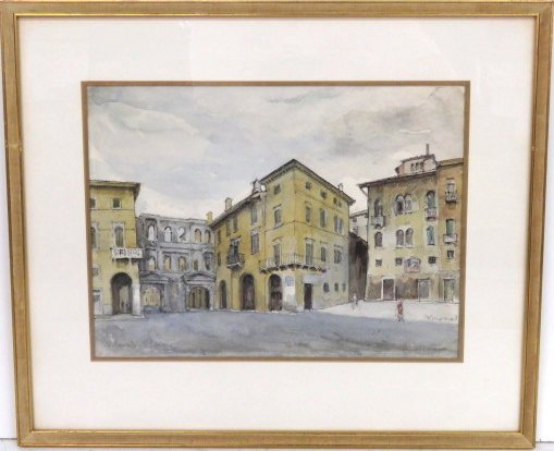 ALEXANDER BENOIS WATERCOLOR STREET SCENE VERONA ITALY (1 of 5)