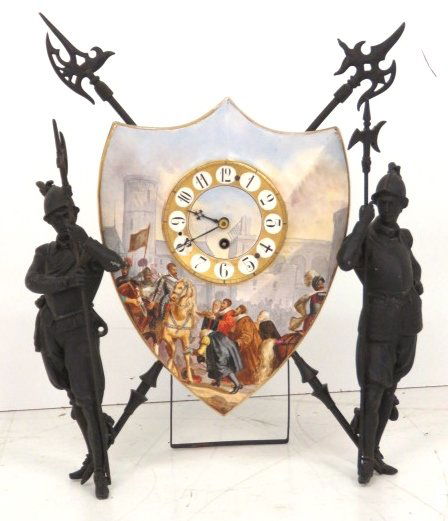 FRENCH FIGURAL METAL & PORCELAIN CLOCK (1 of 10)